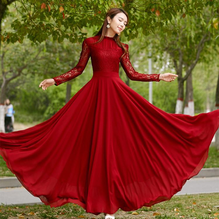 Red full sleeve maxi dress Clearance