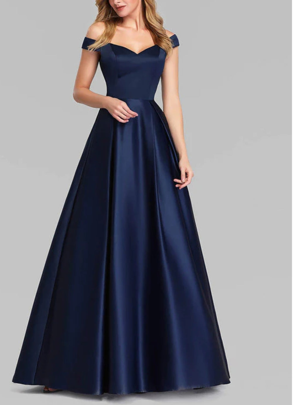 Navy Off Shoulder Satin Ball Gown  iwearmystyle